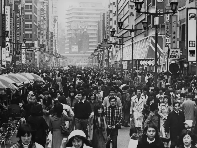 Japan, Tokyo street from 60s - jouhatsu was visible then also. Article-essay about a jouhatsu phenomenon in contemporary Japan. People evaporating, disappearing from Japanese society. Next social problem plaguing Japan after hikikomori, suicide and low birth rate.