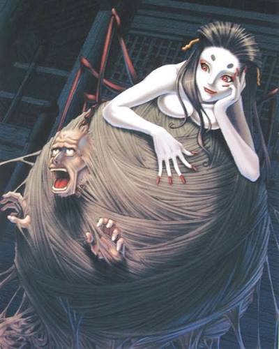 Wchłonięcie. Japoński yōkai pajęczycy i wstydliwe pragnienie mężczyzny, by dać się pożreć Jorōgumo, japońska kobieta-pająk, yokai i lęk, który mężczyzna sam sobie przędzie: od kroniki, przez Yoshiwarę, po Straszną Matkę.