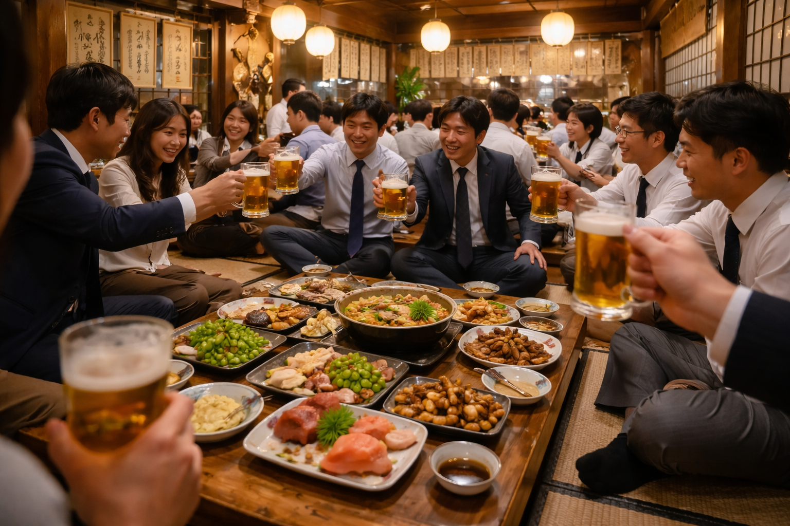 Idziemy na bōnenkai! – wśród Japończyków, w izakayi, pośród niepisanych reguł i rytuałów Firmowe bōnenkai (忘年会) to nie „zwykła impreza”, lecz rytuał domykania roku: izakaya, „kampai”, hierarchia przy stole i kontrolowany luz (無礼講). Scenki z życia, kanji i psychologia relacji w japońskiej pracy.