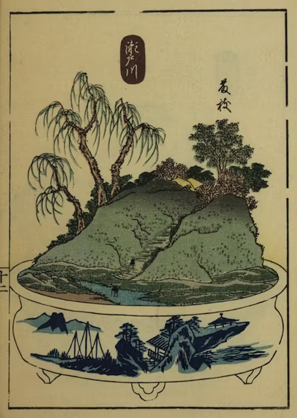 53 Stacje Tokaido jako drzewka bonsai Jak Japończycy słuchają drzew? - Relacja między człowiekiem a drzewami w sztuce ukiyo-e i japońskiej kulturze.