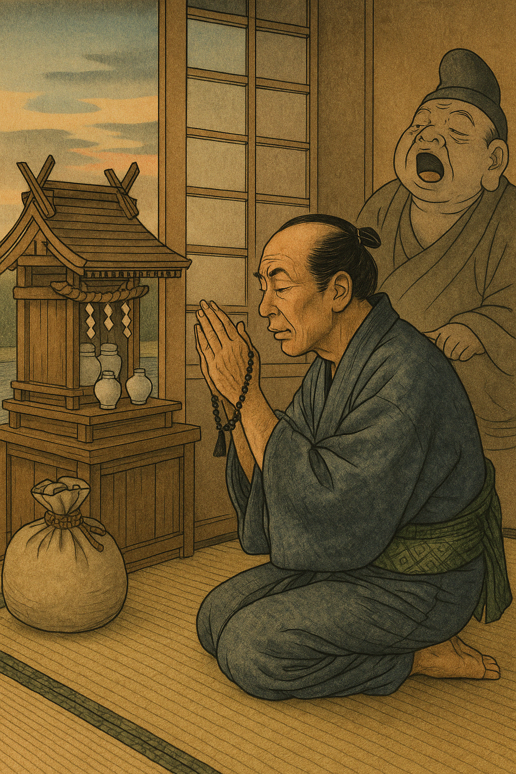 Kupiec modli się, bogowie ziewają Poezja senryu (kuzyn haiku) - żartobliwe fraszki z czasów shogunatu Edo w Japonii oraz ich twórca Senryu Karai.