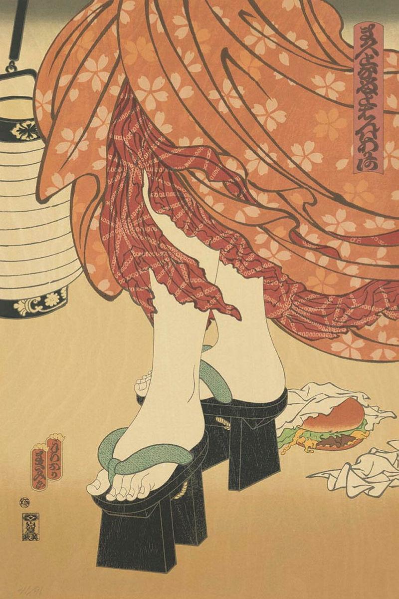 Masami Teraoka -Chochin-me Interpretacja malarstwa Masami Teraoki w serii "McDonald's Hamburgers Invading Japan" - tradycyjne ukiyo-e, popart i konsumocjonizm w japońskiej sztuce.