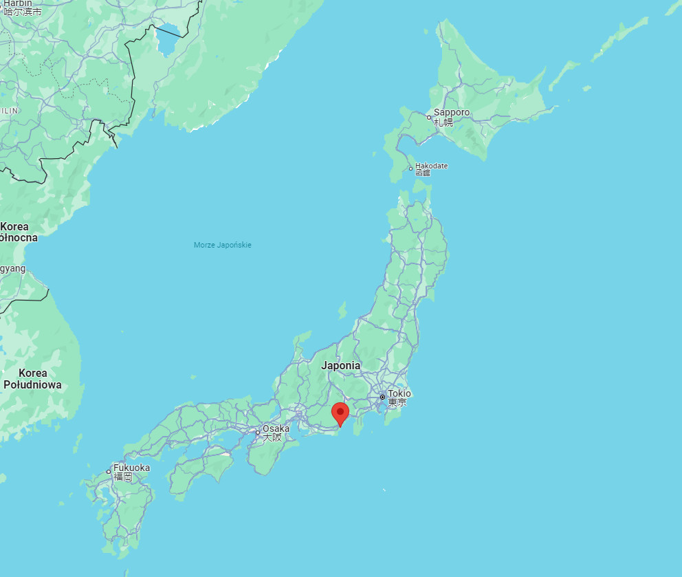 Mapa Japonii - gdzie urodził się Tetsuya Ishida, Yaizu. Tetsuya Ishida - japoński malarz współczesnego surrealizmu. Sztuka Japonii.