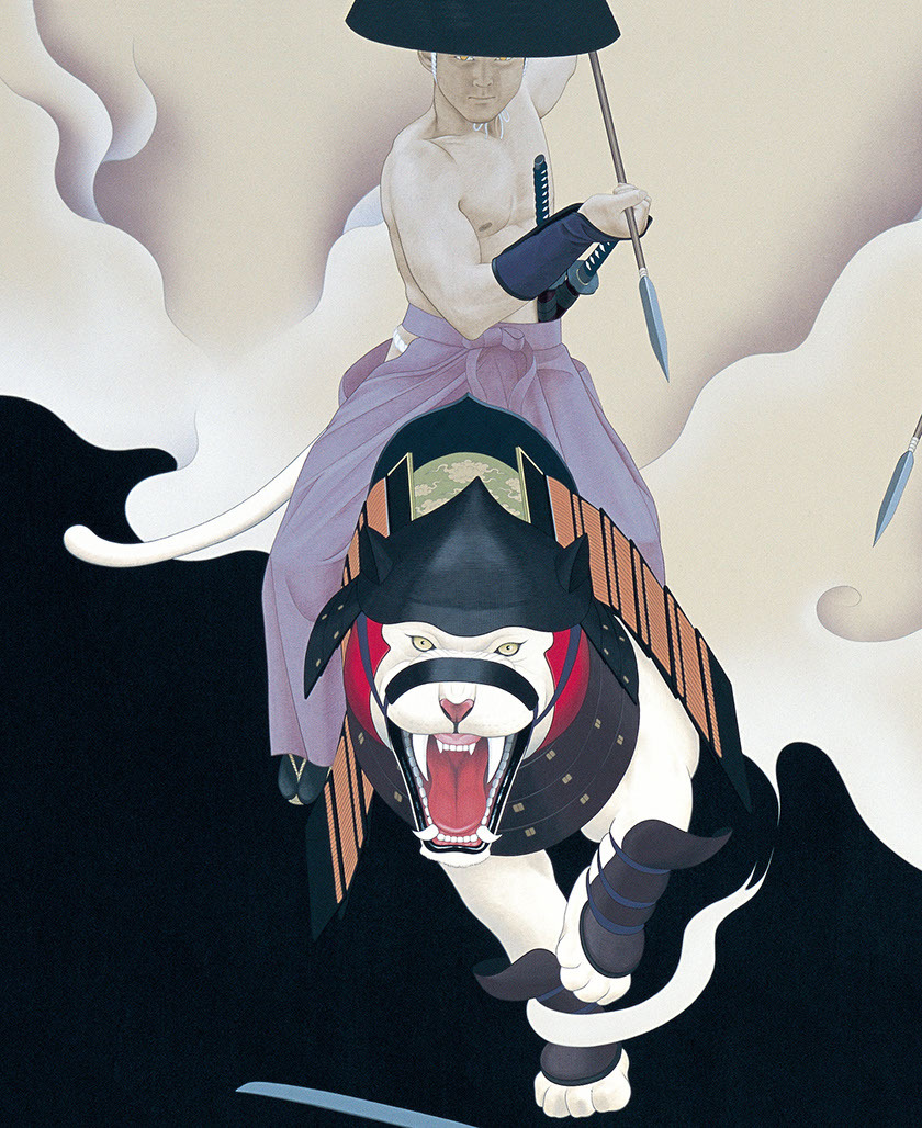 Pies z obrazu Fighting Spirit Analiza i interpretacja twórczości malarza-artysty Tenyouya Hishashiego. Współczesna sztuka japońska z aelementami samurajskiego stylu basara.