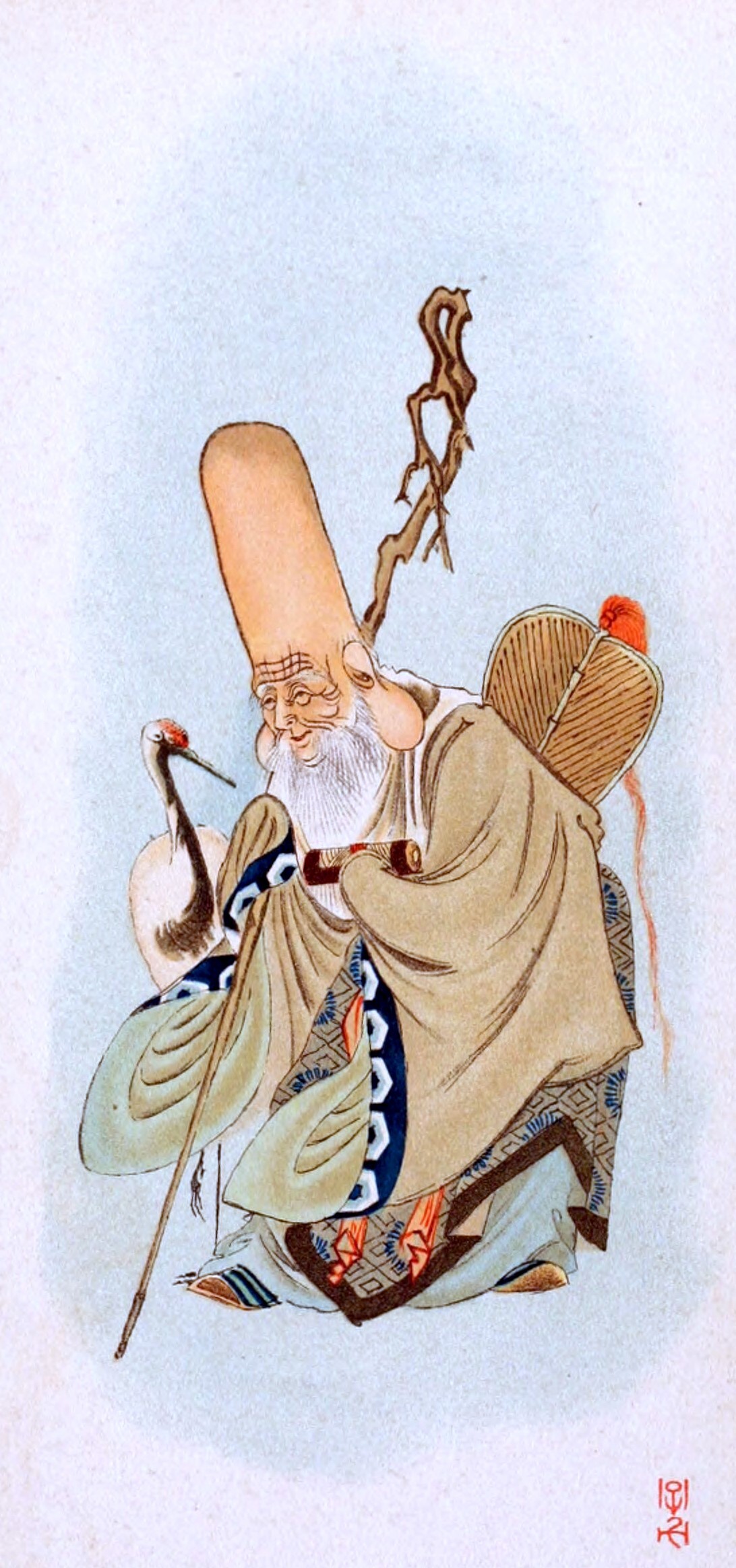 Fukurokujin - rysunek z Edo Shichifukujin - 7 kami szczęścia w tradycji japońskiej - o fuzji kulturowej, religijnej i symbolach szczęścia i zabawy w Japonii Edo