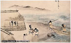 Handel Ainu na rycinie japońskiej Artykuł o ajnuskiej wiosce Shiraoi na Hokkaido - jak żyli Ainu 500 lat temu - spacer przez ajnuską wioskę.