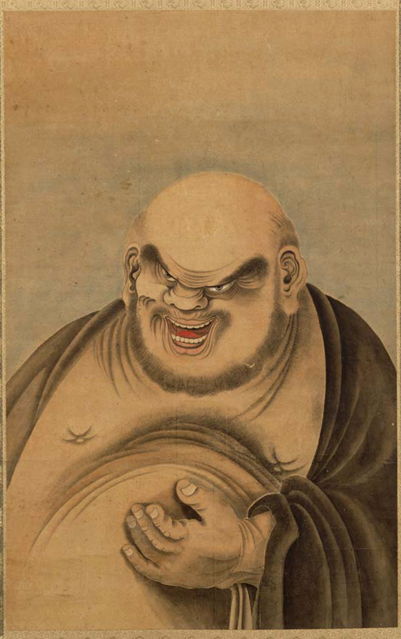 Hotei - bóg z ekipy Shichifukujin Shichifukujin - 7 kami szczęścia w tradycji japońskiej - o fuzji kulturowej, religijnej i symbolach szczęścia i zabawy w Japonii Edo