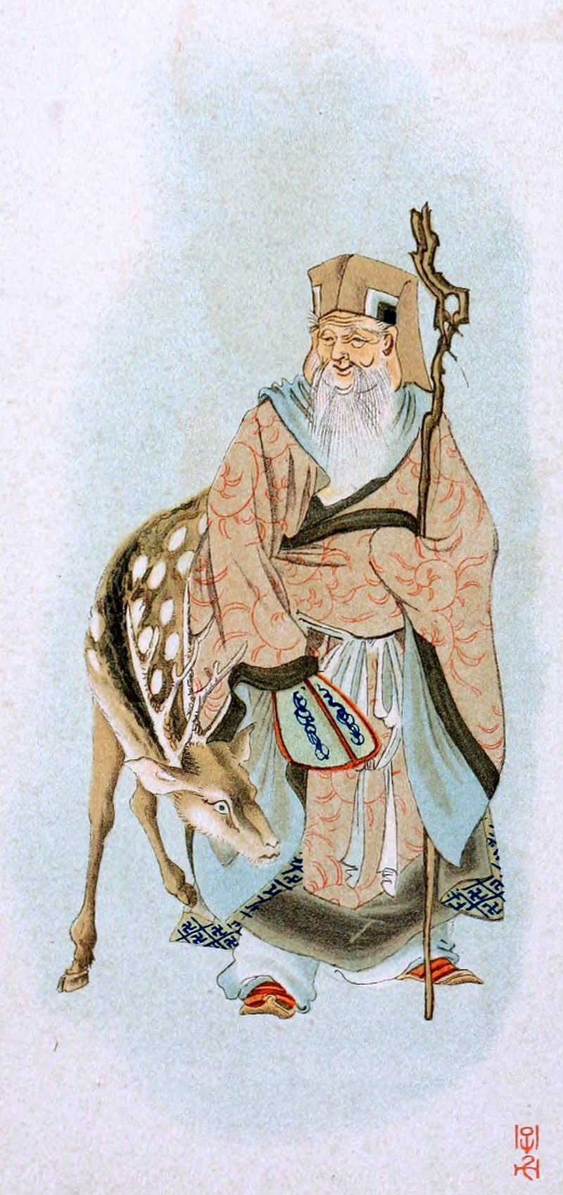 Jurojin - rysunek mędraca z Shichifukujin Shichifukujin - 7 kami szczęścia w tradycji japońskiej - o fuzji kulturowej, religijnej i symbolach szczęścia i zabawy w Japonii Edo