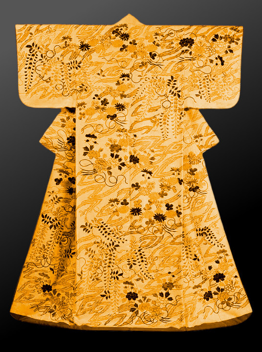 Bogate kimono z okresu Heian, Japonia Interpretacja obrazu ukiyo-e Tsukioki Yoshitoshiego - "Fujiwara no Yasumasa gra na flecie w świetle księżyca".