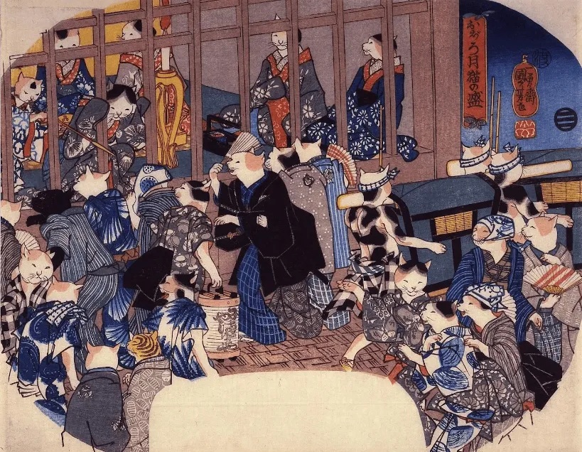 Kocie gejsze, koci samurajowie na ukiyo-e Artykuł o motywie kocim w sztuce ukiyo-e i historii Japonii.