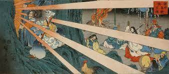 Goddess Uzume dances naked and, with her sacred antics, saves us from sorrowful seriousness – Japanese mythology, how timely today An essay about the Japanese goddess Ame no Uzume – a figure of wild femininity and dancing shamanism.