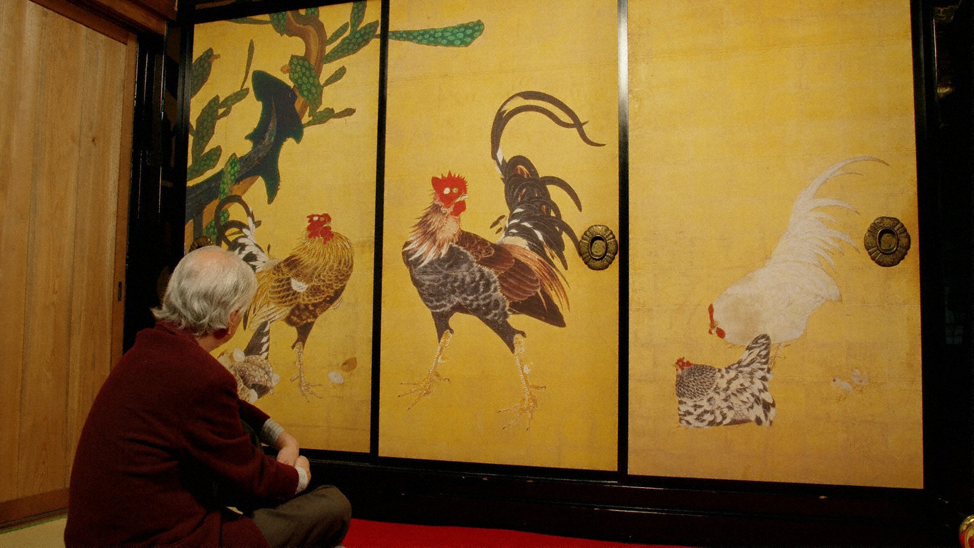 Obrazy Jakuchu Ito na ścianie, Japonia. Esej o twórczości japońskiego malarza, ekscentryka Edo - Itō Jakuchū, a także analiza jego obrazu "Wieloryb i słoń".