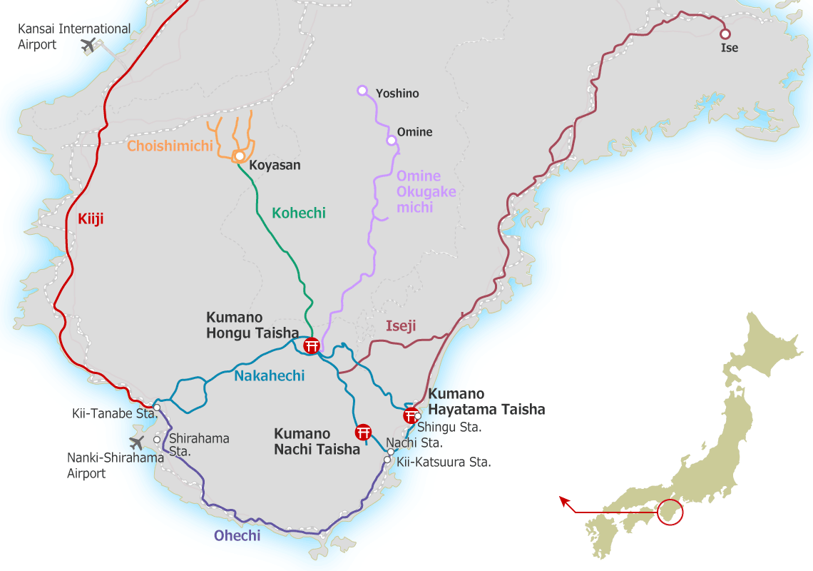 Japońska mapa - szlak Kumano Kodo Esej o Kumano Kodo - japońskim Camino de Santiago - historia Japonii zaklęta w szlaku pielgrzymek przez góry Kii