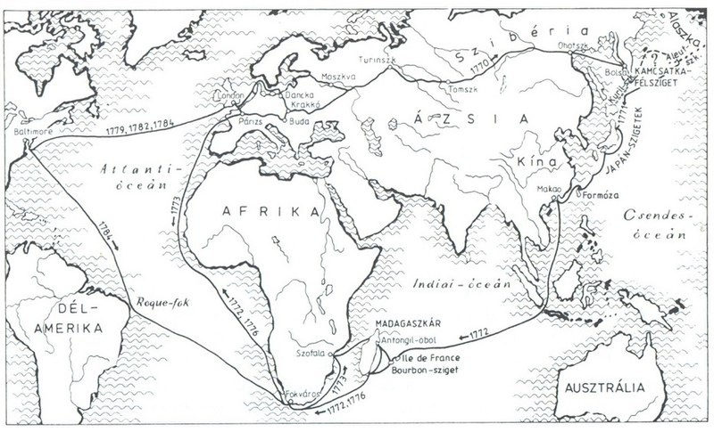 Mapa świata z wojażami Maurycego Beniowskiego Narysuj widok wybrzeża Japonii, dość ubogiej prowincji z okresu Edo, widok z pokładu statku europejskiego (innych statków nie ma na obrazku), tak tylko, by widać było kawałek burty i plecy i głowy od tyłu trzech mężczyzn ubranych w stylu europejskim z xviii wieku (ale nie jakoś elegancko, bardziej zwykle, jak marynarze). Jeden z nich to Beniowski. Fotorealistycznie.