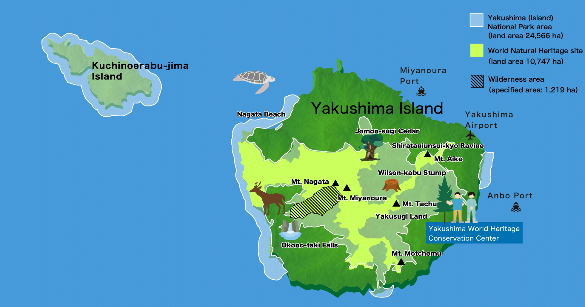 Mapka wyspy Yakushima, Japonia. Artykuł o japońskiej wyspie Yakushima, gdzie odnajdziemy pradawną naturę Japonii, inspirację anime "Księżniczka Mononoke" (Mononoke Hime( Hayao Miyazakiego.