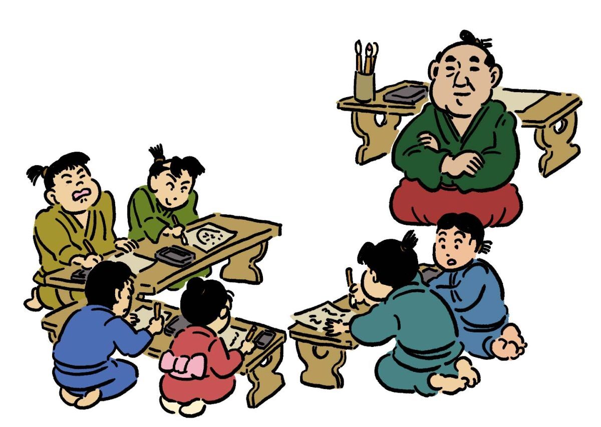 Ilustracja - terakoya Esej o oddolnych szkołach ludowych terakoya w Japonii okresu Edo (shogunatu Tokugawów).