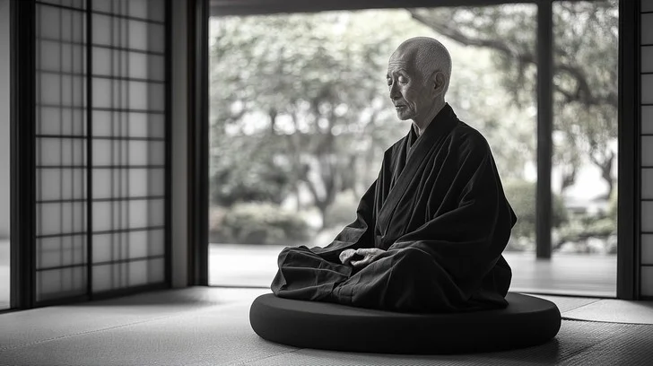 Czarne kimono mnicha zen Symbolika trzech podstawowych kolorów w kulturze Japonii - czerwieni ako, bieli shiro i czerni kuro.