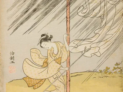 Bijinga walczy z wiatrem i deszczem Esej o motywie deszczu w japońskiej sztuce ukiyo-e - jak deszcze obrazował stany ducha w Edo, takie jak mono no aware?
