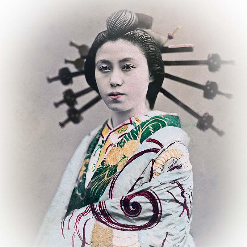 Oiran - zdjęcie kolorowe Artykuł o losie kobiet w Yoshiwarze i ich upamiętnieniu w Jokanji - świątyni wyrzuconych, Tokyo, Arakawa.