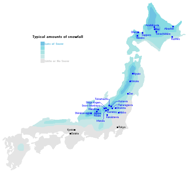 Mapa Japonii - opady śniegu Felieton o japońskiej poezji (waka, haiku) na temat zimy i zimowej introspekcji, odczuciom mono no aware, pustki zen.