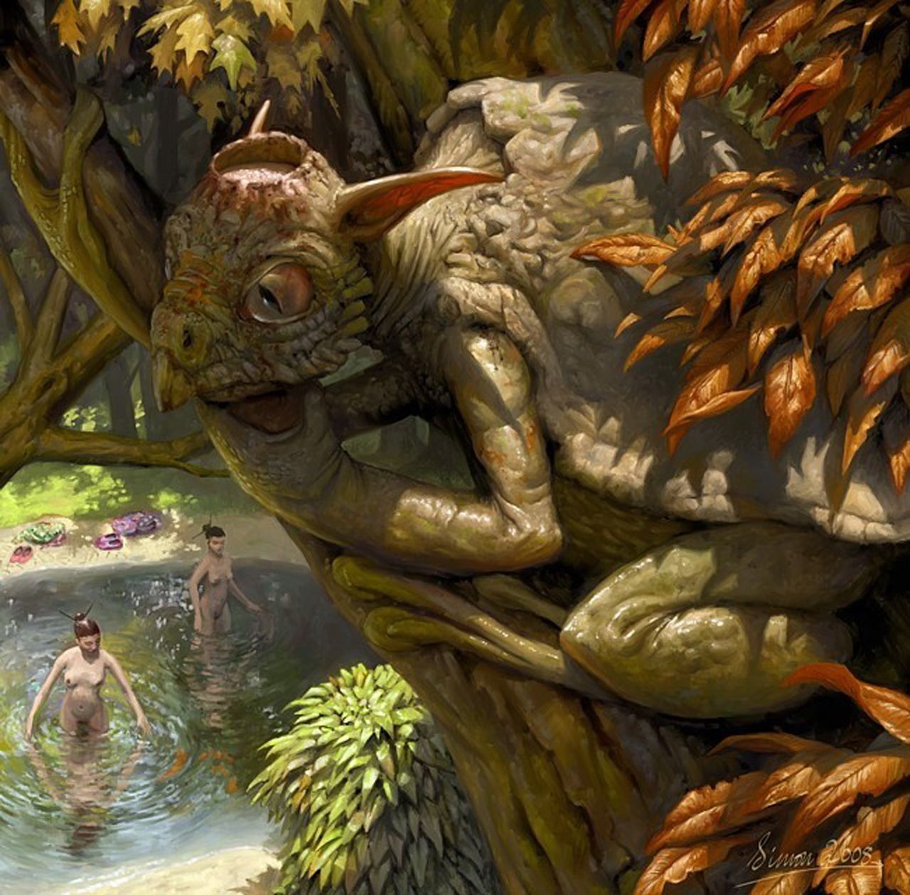 Kappa ukryty na drzewie, japoński yokai Esej o najpopularniejszym demonie yokai z japońskiej mitologii i folkloru - Kappa.