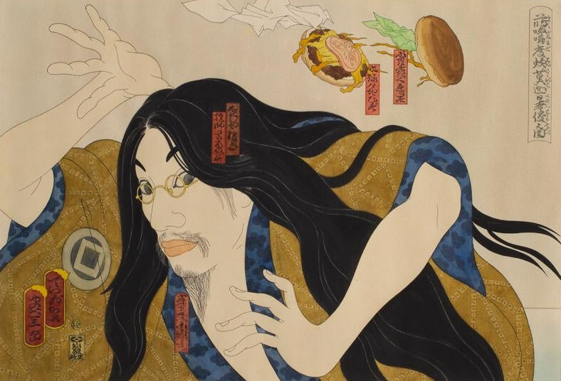 MAsami Teraoka - "autoportret" Interpretacja malarstwa Masami Teraoki w serii "McDonald's Hamburgers Invading Japan" - tradycyjne ukiyo-e, popart i konsumocjonizm w japońskiej sztuce.