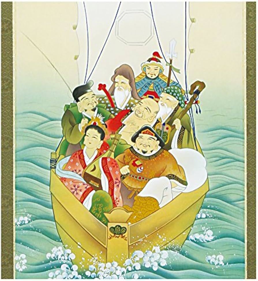 Takarabune - statek Shichifukujin Shichifukujin - 7 kami szczęścia w tradycji japońskiej - o fuzji kulturowej, religijnej i symbolach szczęścia i zabawy w Japonii Edo