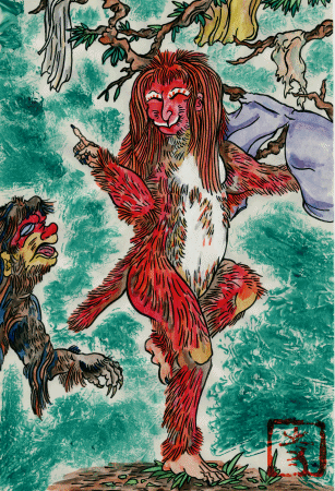 ukiyo-japn.pl - Shojo - pijany yokai z czarką sake Z japońskiej mitologii: Shōjō, czyli o yokaiu, który nie rozstawał się z sake - jaka jest jego historia oraz przesłanie?