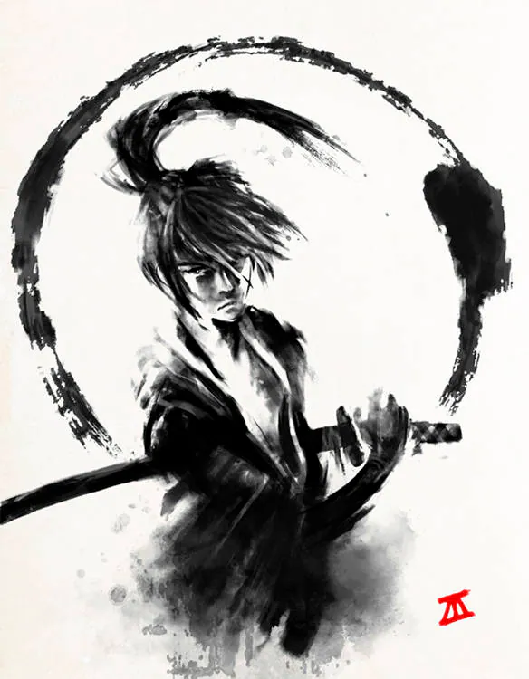 Współczesne wariacje na temat sumi-e - samurai. Sumi-e - japońska sztuka malowania tuszem - filozofia zen i taoizm na papierze