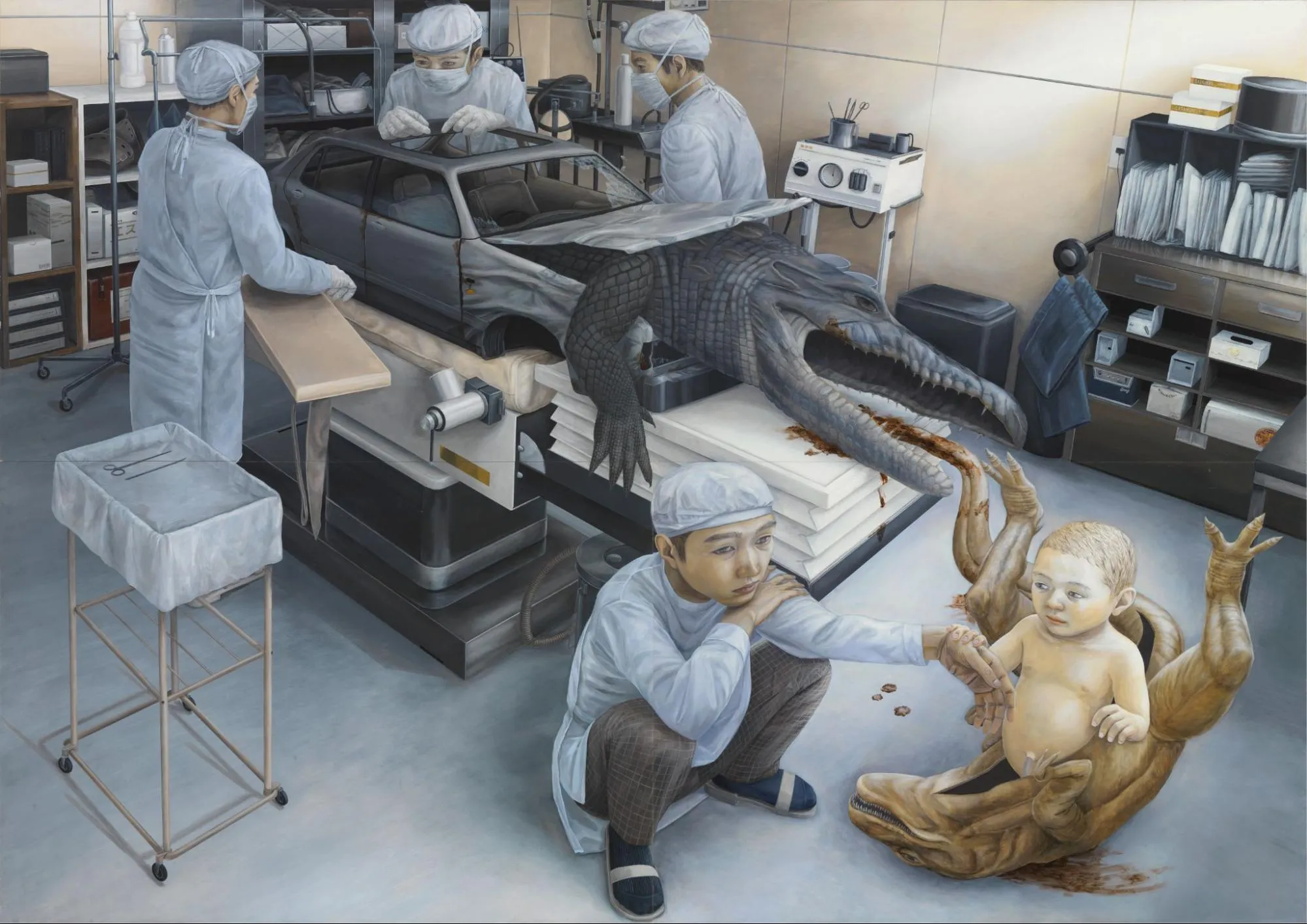 Narodziny według Tetsuya Ishida , Japonia. Tetsuya Ishida - japoński malarz współczesnego surrealizmu. Sztuka Japonii.