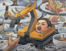 Tetsuya Ishida - zniewolenie w konsumpcjonizmie, japońska sztuka Tetsuya Ishida - japoński malarz współczesnego surrealizmu. Sztuka Japonii.