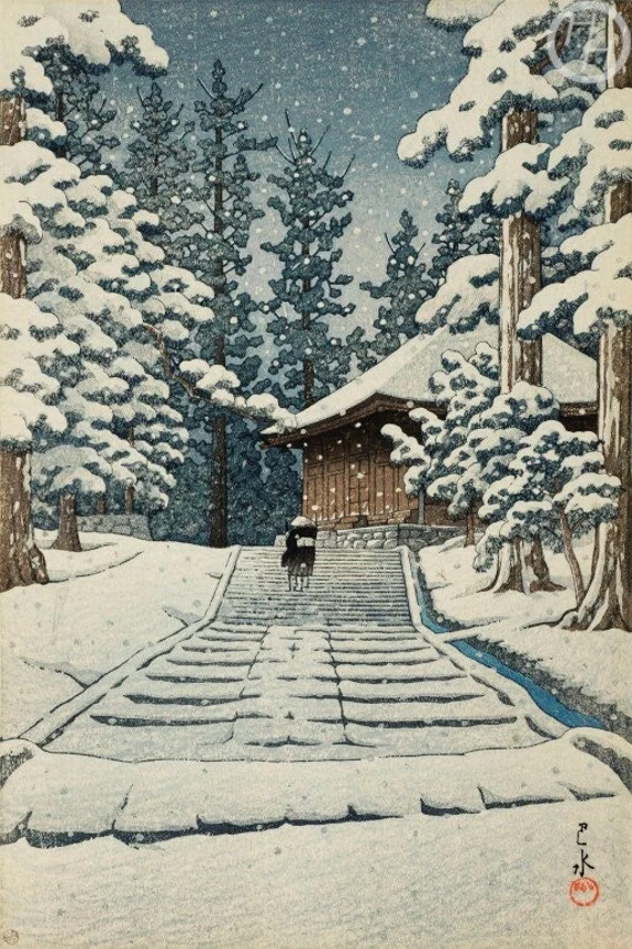 Ukiyo-e - droga w śniegu Felieton o japońskiej poezji (waka, haiku) na temat zimy i zimowej introspekcji, odczuciom mono no aware, pustki zen.