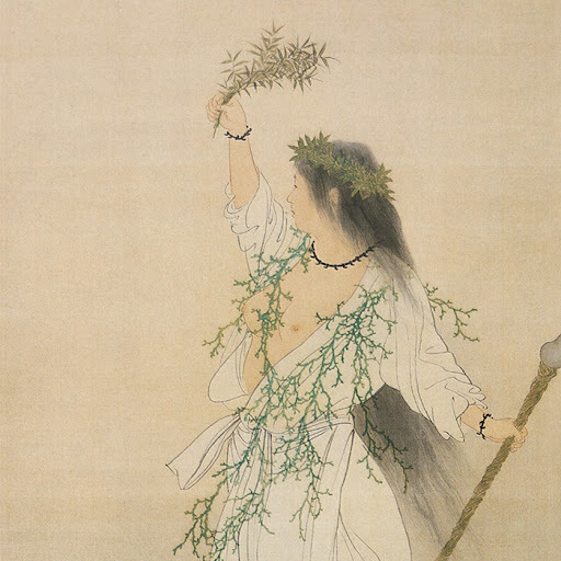 Goddess Uzume dances naked and, with her sacred antics, saves us from sorrowful seriousness – Japanese mythology, how timely today An essay about the Japanese goddess Ame no Uzume – a figure of wild femininity and dancing shamanism.