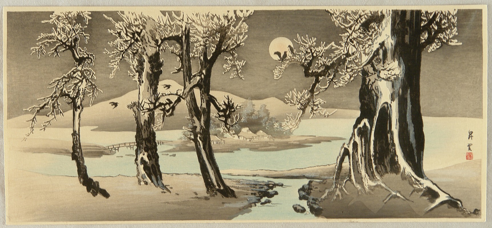Ukiyo-e Yamamoto Shouna - "Księżyc i śnieg" 10 nazw śniegu w języku japońskim - jak poezja, filozofia mono no aware i spokojna refleksja spotyka się w pojęciu śniegu - kultura japońska.
