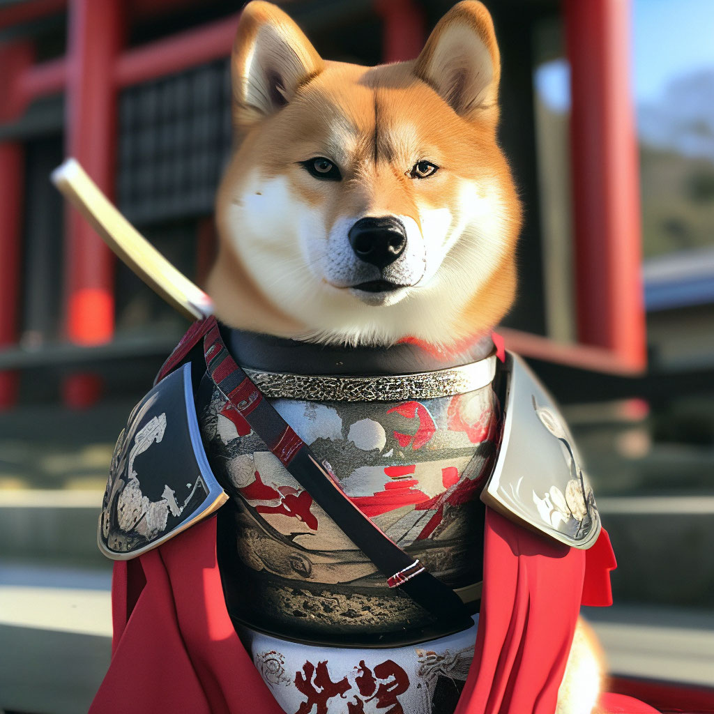 Shiba Inu - samuraj - fantazja AI Esej o japońskiej rasie psów Shiba Inu - ich początkom w okresie Jomon, historii u boku samurajów aż po internetowe memy i virale.