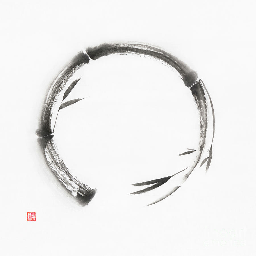 Koło życia zen - stylizacja sumi-e, Japonia. Sumi-e - japońska sztuka malowania tuszem - filozofia zen i taoizm na papierze