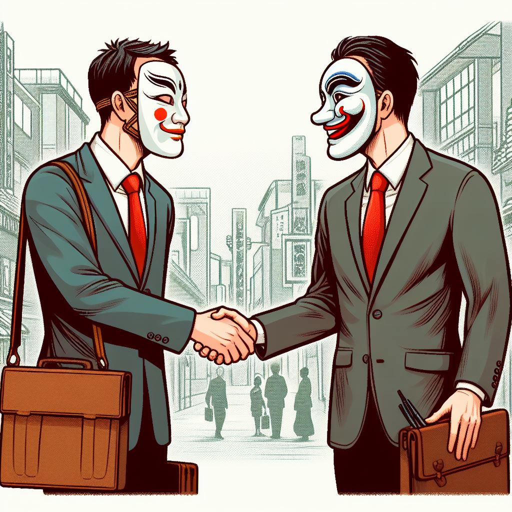 Majime mask in all Japanese interactions. Essay about the Japanese concept of Majime. How it affects Japanese culture, society, history, art and manga and anime, as well as Japanese games. Majime standing behind Japanese social issues.