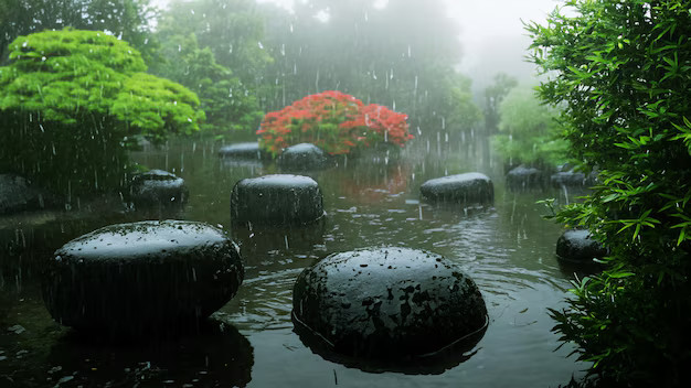 Rain - another topic liked by female Japanese poet from Heian period: Sei Shonagon. Essay about Sei Shonagon, a Japanese female poet from Heian period, author of the Makura no Soshi - how to learn mono no aware and wabi sabi from her. Japanese literature and history.