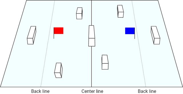 Simple layout of yukigassen court / field. Article about Japanese proffessional sport of snaball fight: Yukigassen originating from Sobetsu on Hokkaido, Japan.