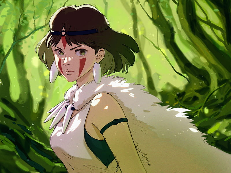 Fanart depicting San from Mononoke Hime bny Hayao Miyazaki. Article / essay about Japanese anime Mononoke Hime ("Princess Mononoke") by Hayao Miyazaki in Studio Ghibli. What is the meaning of San (Mononoke) and what values does this character convey?