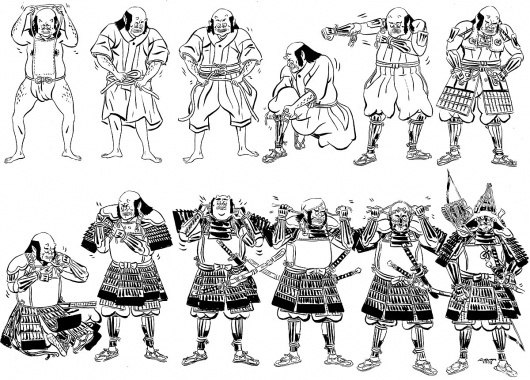 Drawing hlow to put the samurai armor on, Japan. Essay about the Japanese sword katana - the history, structure, meaning, symbolism of katana in samurai Japan (history of samurais and Japan)