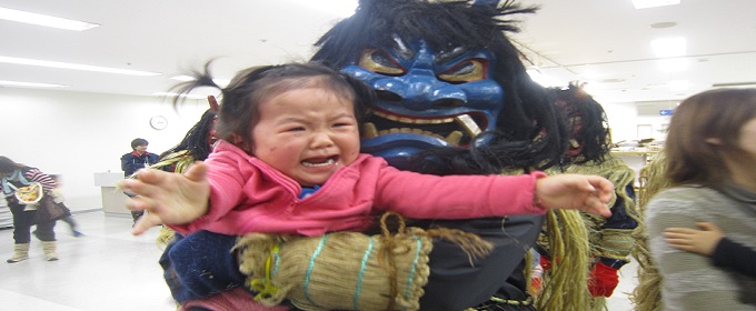 Namahage kidnapping lazy children, Akita, Japan. Article about Japanese New Year's customs from remote snowy Akita - Namahage. Dark Namahage presence in New Year's day, their history, mythology behind it and role in modern Japan, manga, anime and video games.