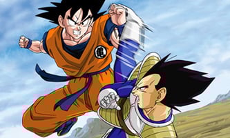 Song Goku is better than Vegetta - Dragon Ball, Japanese anime Son Goku fighting Vegetta in Dragon Ball - martial arts in Japanese manga and anime