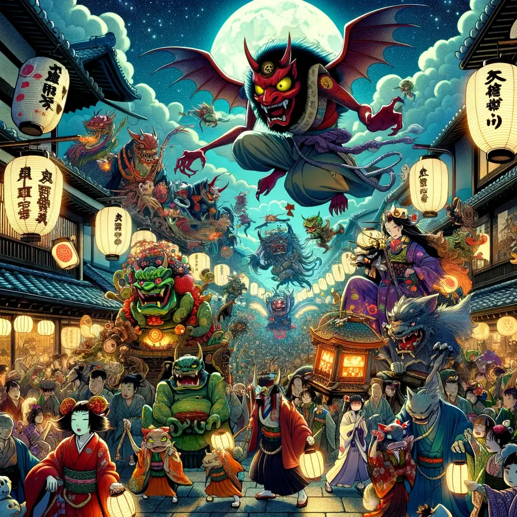 Hyakki Yagyo - A Night of Hunfred Demons, Japanese folklore. Essay about Hyakki Yagyo - Japanese mythological event of a Hundred Demons Parade, when youkais, tengu, oni and other demons walk the streets. Japanese mythology in culture, manga and anime.