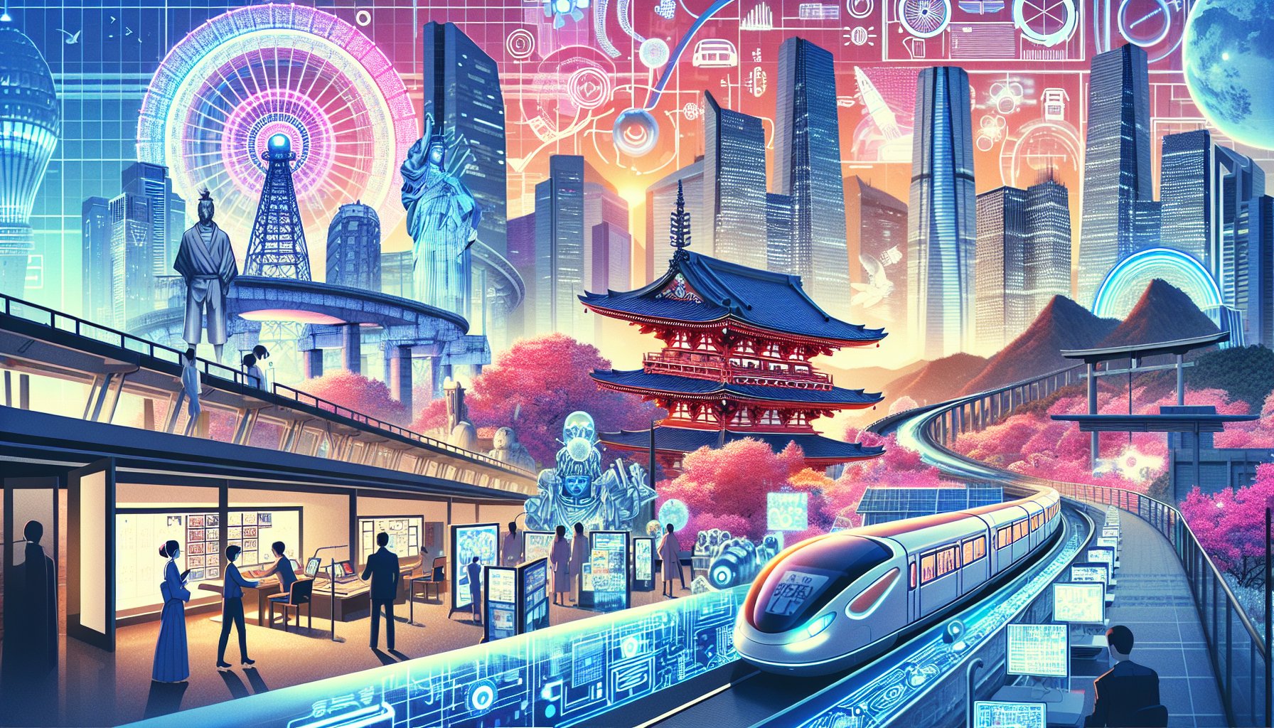 Japanese historical jidai - concept graphic. Review through all of the historical periods from Japanese history. Japan's historical jidai from 14,000 BCE to now (from Jomon, Yayoi and Kofun through Nara, Heian and Kamakura, to Edo, Meiji, Showa, Heisei and Reiwa.