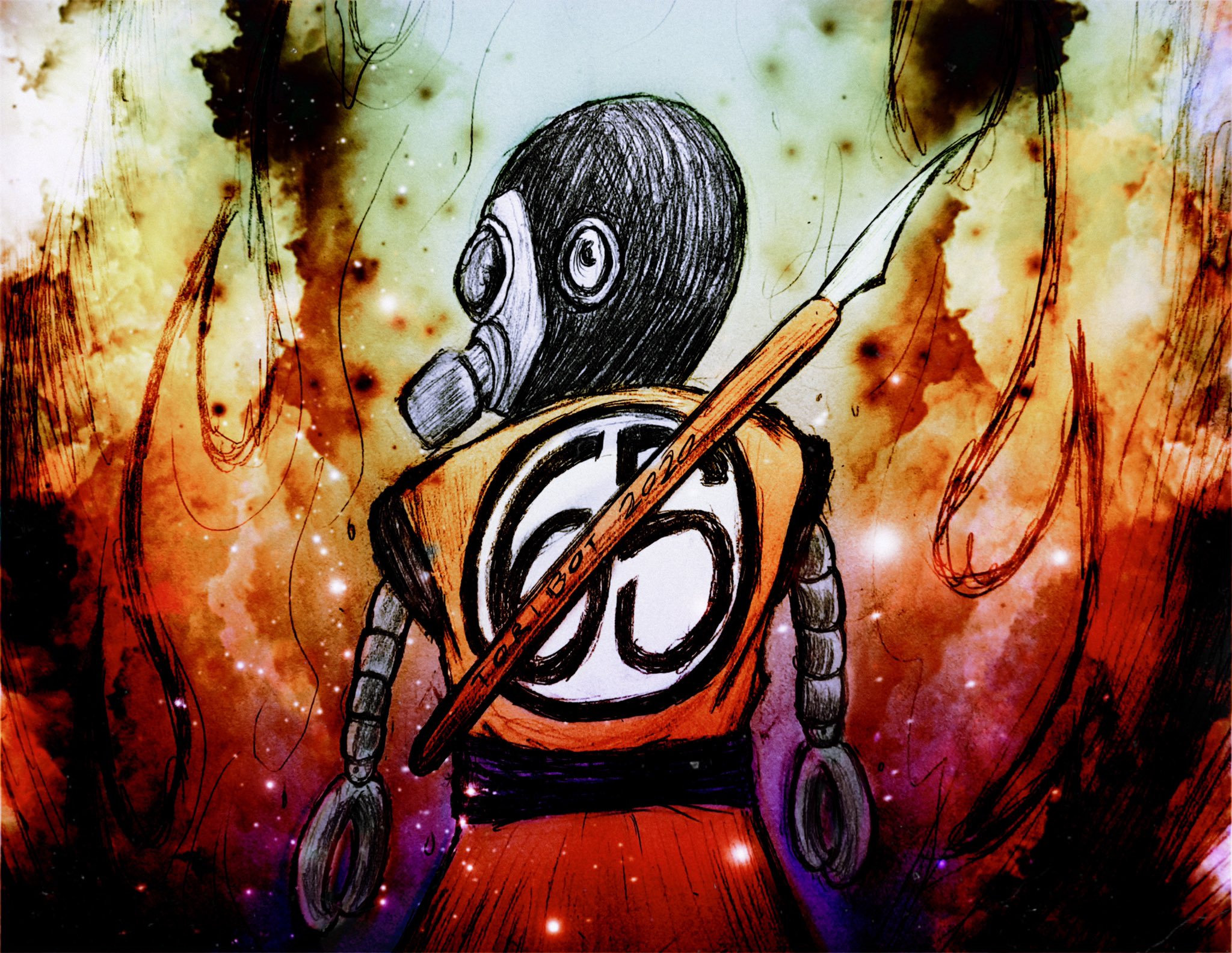 Fan aty - Tori-bot (Akira Toriyama's avatar) in Dragon Ball Goku's clothes. Article about a character Tori-Bot - an avatar of the Japanese mangaka master Akira Toriyama, author of Dr. Slump and Dragon Ball.