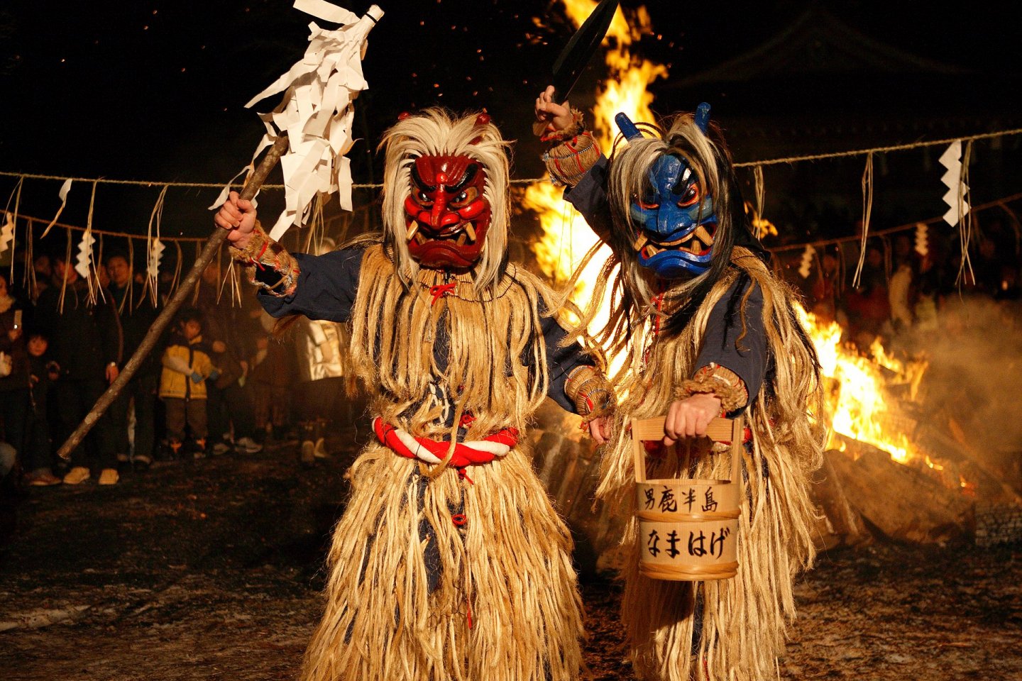 Namahage matsuri festival in Akita, Japan for New Year. Article about Japanese New Year's customs from remote snowy Akita - Namahage. Dark Namahage presence in New Year's day, their history, mythology behind it and role in modern Japan, manga, anime and video games.
