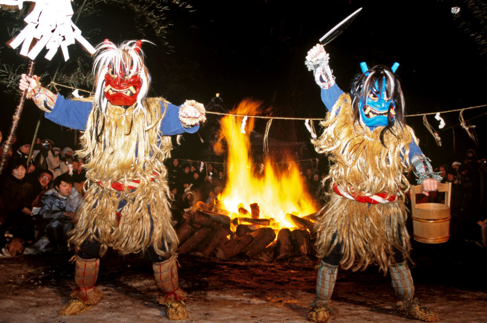 Akita, Japan - New Year customs with Namahage. Article about Japanese New Year's customs from remote snowy Akita - Namahage. Dark Namahage presence in New Year's day, their history, mythology behind it and role in modern Japan, manga, anime and video games.