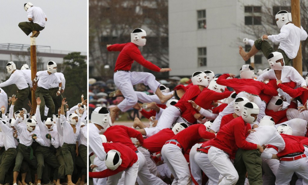 Bo Taoshi - extreme form of team sport from Japan. Article about Bo-Taoishi - Japanese team sport game. Chaotic, brutal, dynamic game of pole toppling: Bo Taoishi from Japan.