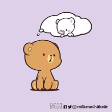 Mocha thinking about Milk - Milk & Mocha Bears by Melanie Sie from Indonesia. Article about popular gif animated stickers from Indonesia by Melani Sie called Milk & Mocha Bears. Kawaii style animations about love and relationship with two cute bears: Milk and Mocha.